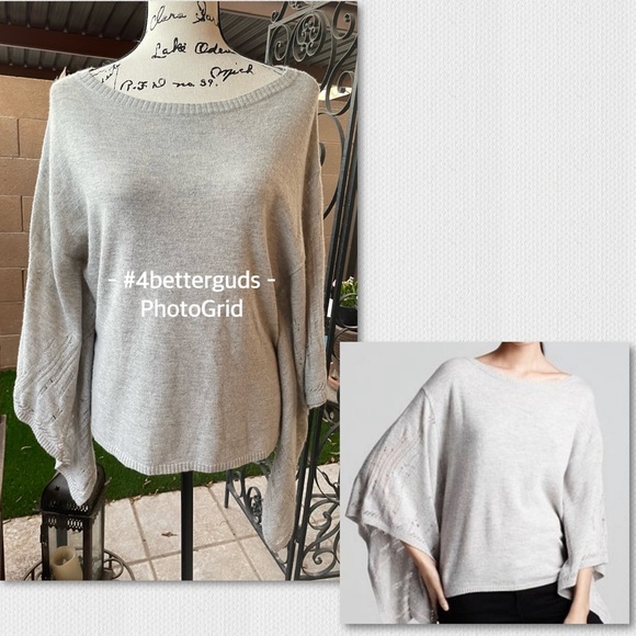 BCBGMAXAZRIA Hans Poncho Pointelle Cutout Wool Angora Lightweight Sweater Small - Picture 1 of 16
